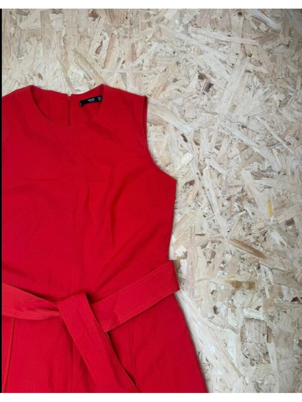 Mango MNG Basics Red Sleeveless Romper Jumpsuit Womens Size S Belted Crew Neck - Picture 6 of 16